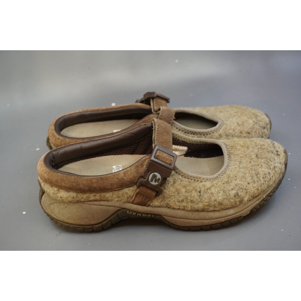Merrell Encore MJ Wool Mary Jane Clogs Womens 6.5 Tan Brown Slip On Mule Shoes